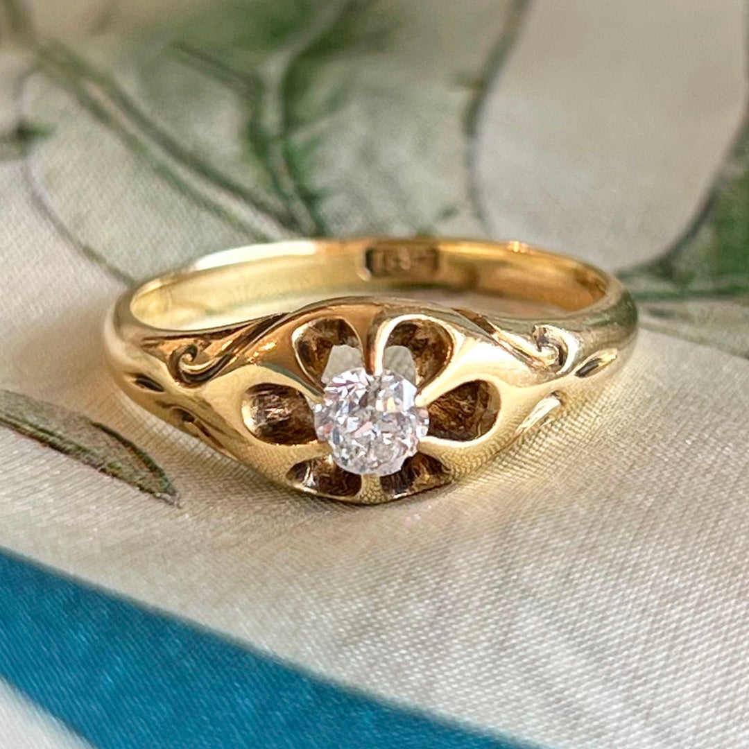 Antique Victorian 18k Gold Ring Diamond Solitaire, c.1890