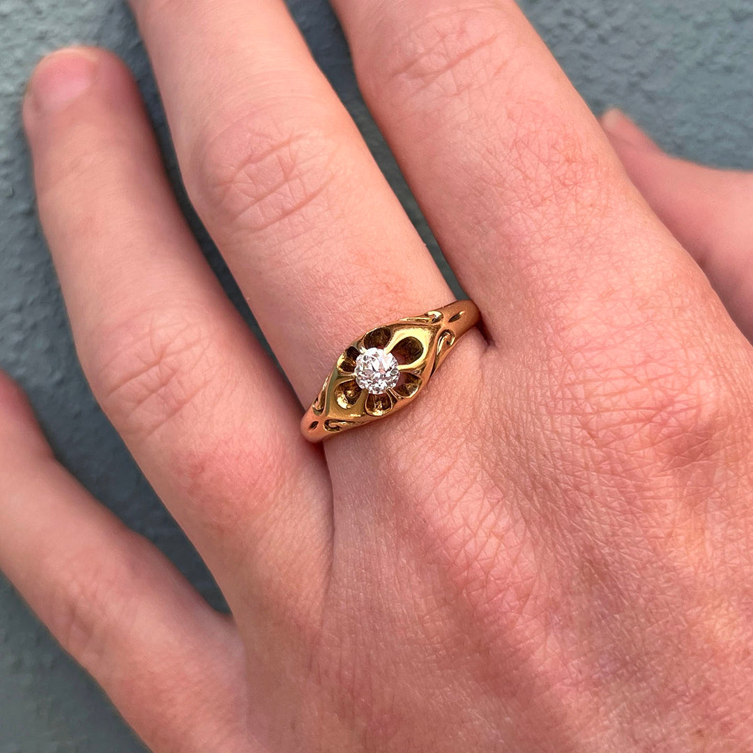Antique Victorian 18k Gold Ring Diamond Solitaire, c.1890