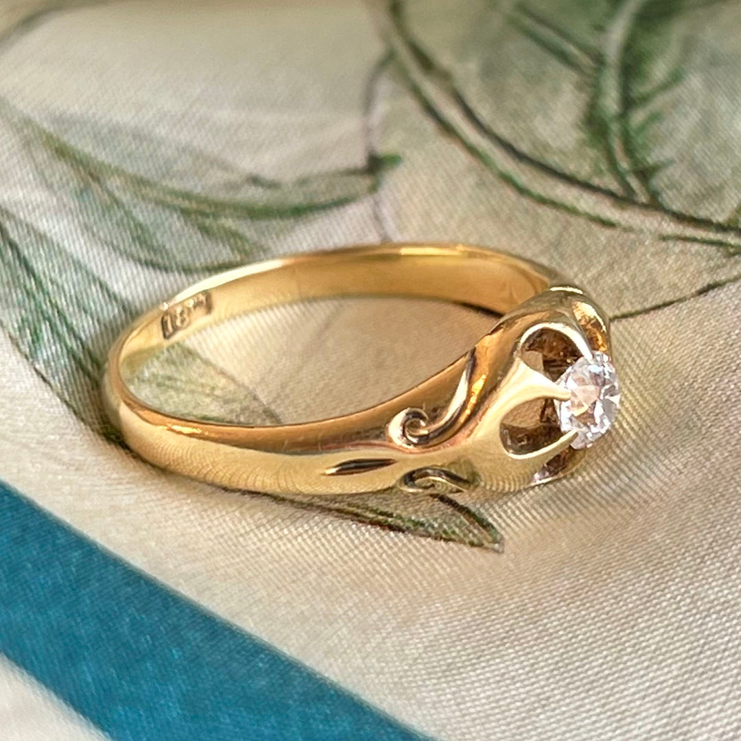 Antique Victorian 18k Gold Ring Diamond Solitaire, c.1890