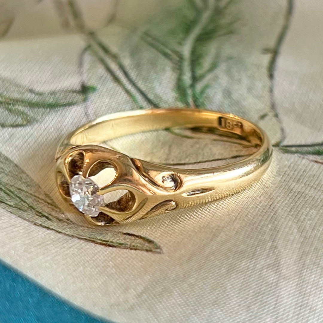 Antique Victorian 18k Gold Ring Diamond Solitaire, c.1890