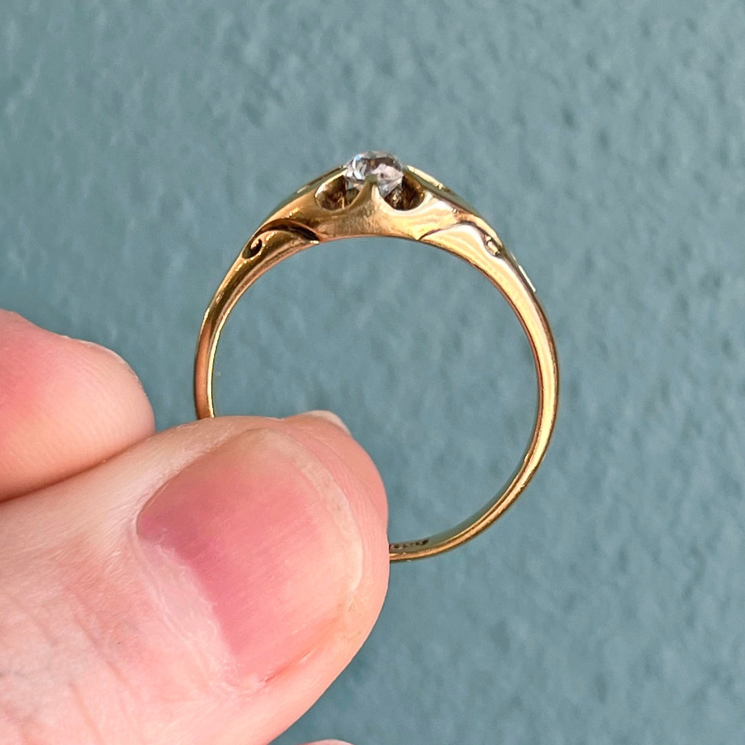 Antique Victorian 18k Gold Ring Diamond Solitaire, c.1890