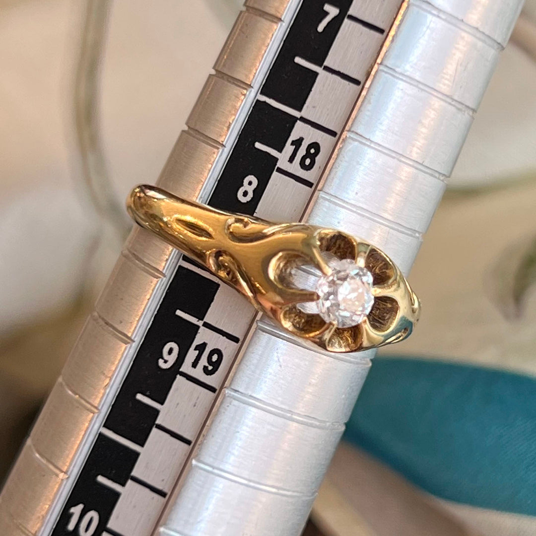 Antique Victorian 18k Gold Ring Diamond Solitaire, c.1890
