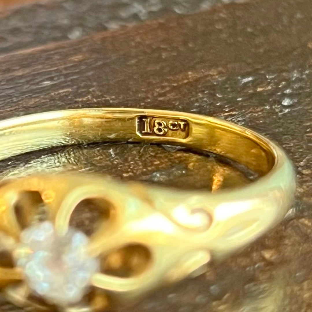 Antique Victorian 18k Gold Ring Diamond Solitaire, c.1890
