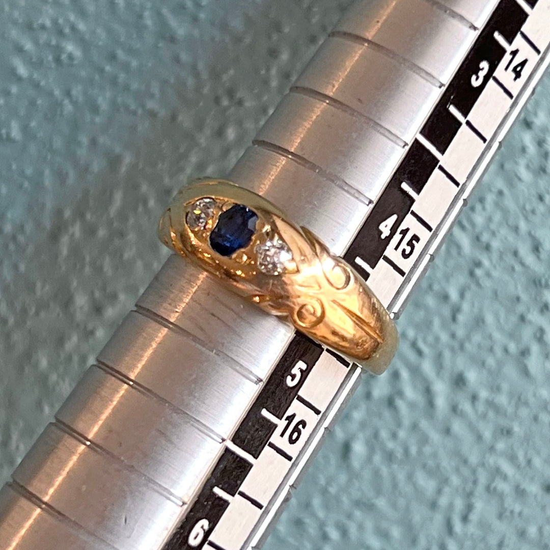 Antique Victorian 18k Gold Sapphire Diamond Ring c. 1900