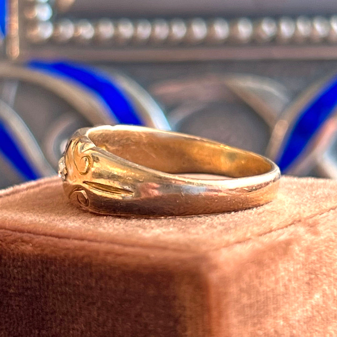 Antique Victorian 18k Gold Sapphire Diamond Ring c. 1900