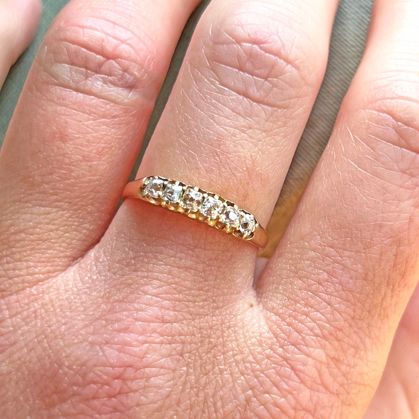 Antique Victorian 18k Gold Six Stone Diamond Ring, Circa 1890