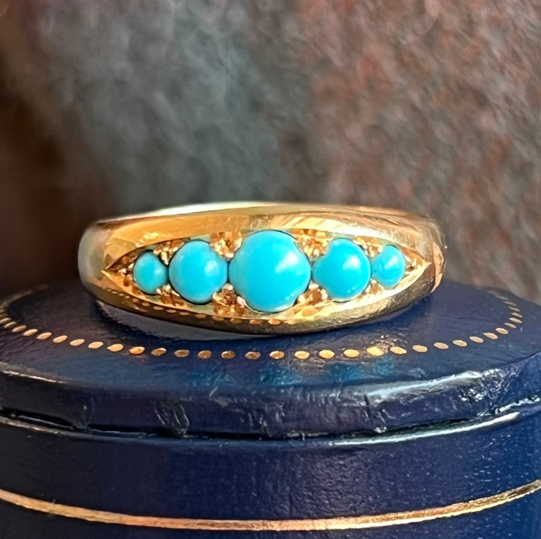 Antique Victorian 18k Gold Turquoise Five-Stone Ring, c.1900