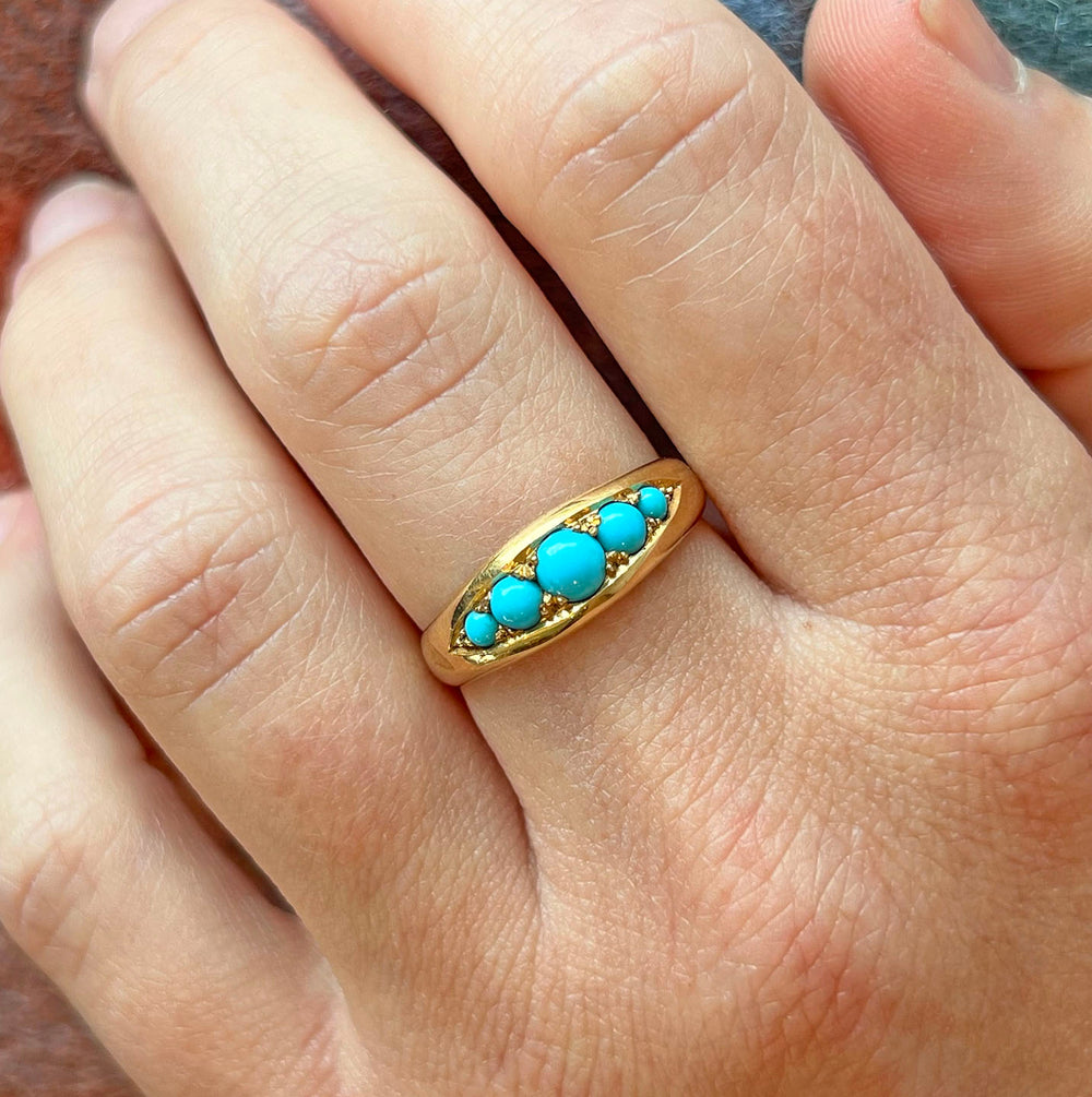 Antique Victorian 18k Gold Turquoise Five-Stone Ring, c.1900
