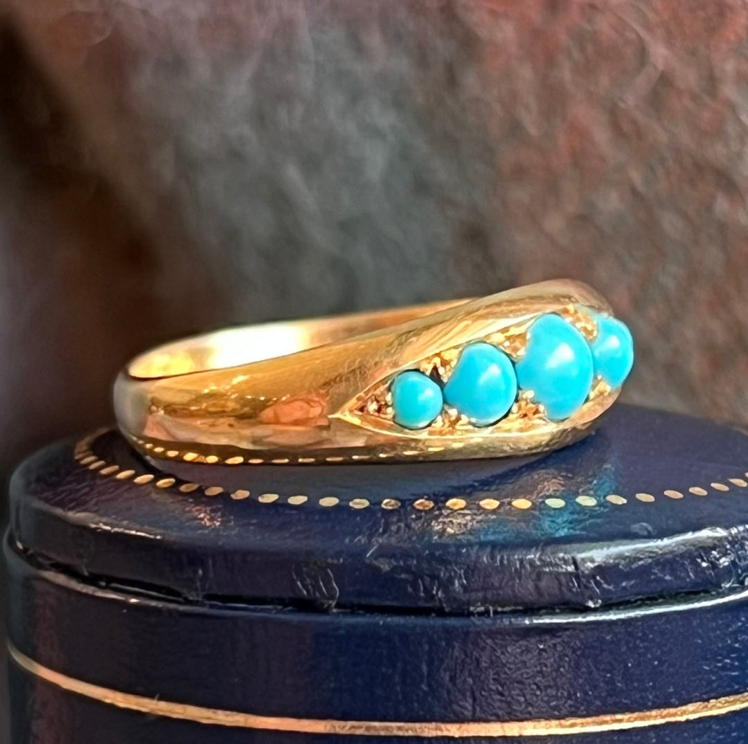 Antique Victorian 18k Gold Turquoise Five-Stone Ring, c.1900