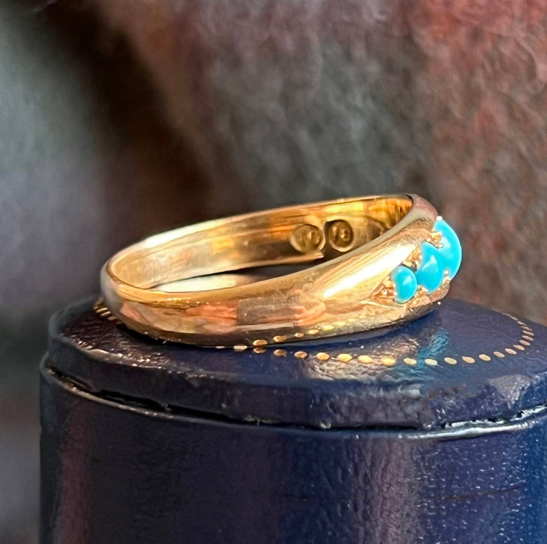Antique Victorian 18k Gold Turquoise Five-Stone Ring, c.1900