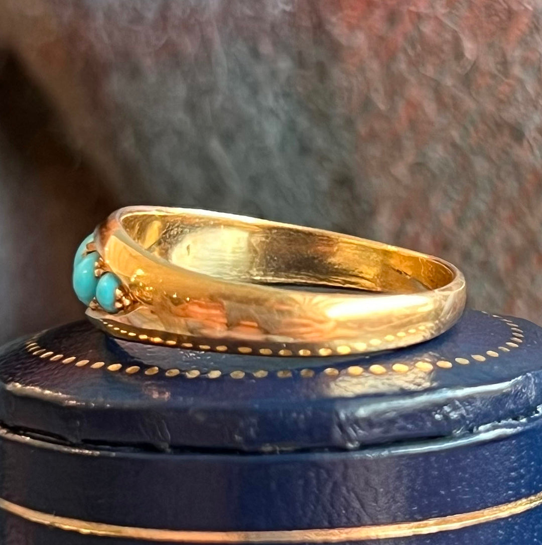 Antique Victorian 18k Gold Turquoise Five-Stone Ring, c.1900