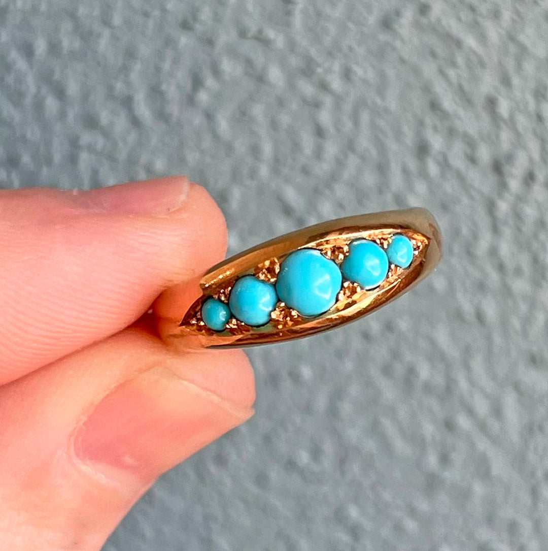 Antique Victorian 18k Gold Turquoise Five-Stone Ring, c.1900