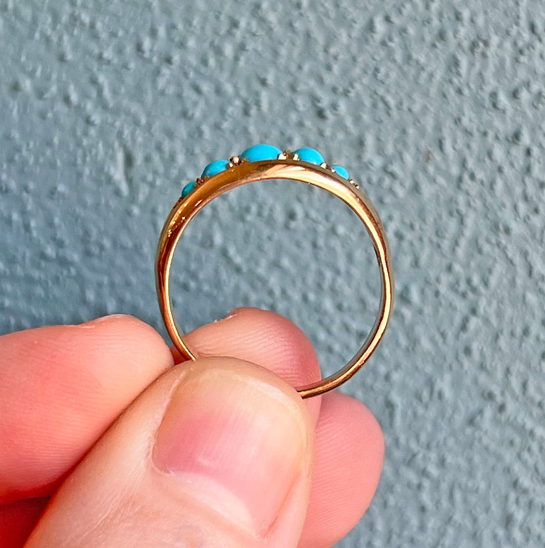 Antique Victorian 18k Gold Turquoise Five-Stone Ring, c.1900