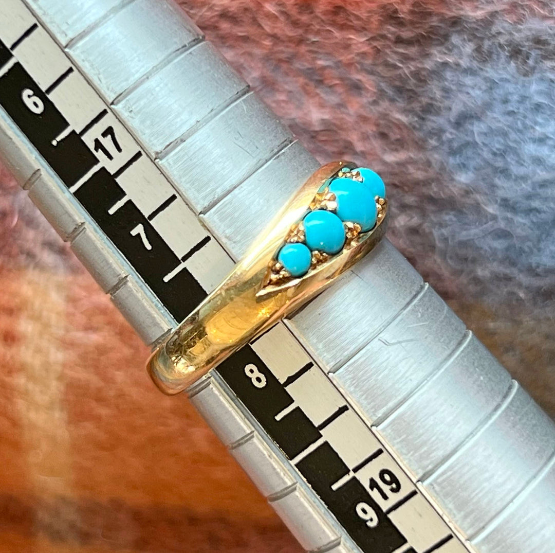 Antique Victorian 18k Gold Turquoise Five-Stone Ring, c.1900