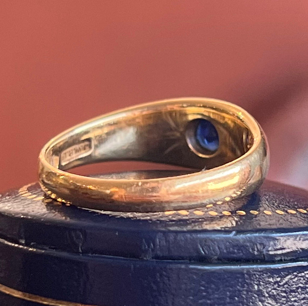 Antique Victorian 3-Stone Ring 18k Gold Sapphire and Pearl, c.1890