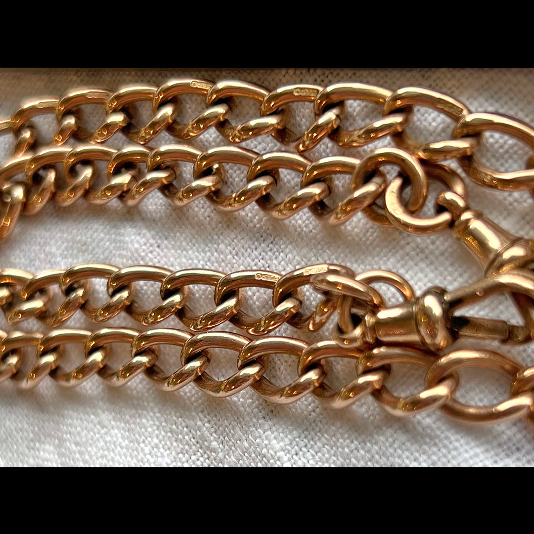 Antique Victorian 9K Gold Watch Chain with T-Bar, c. 1890