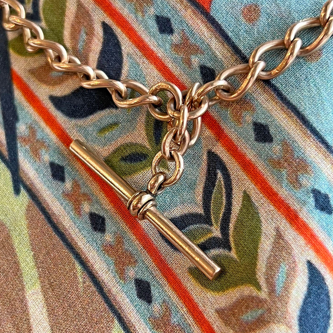 Antique Victorian 9K Gold Watch Chain with T-Bar, c. 1890