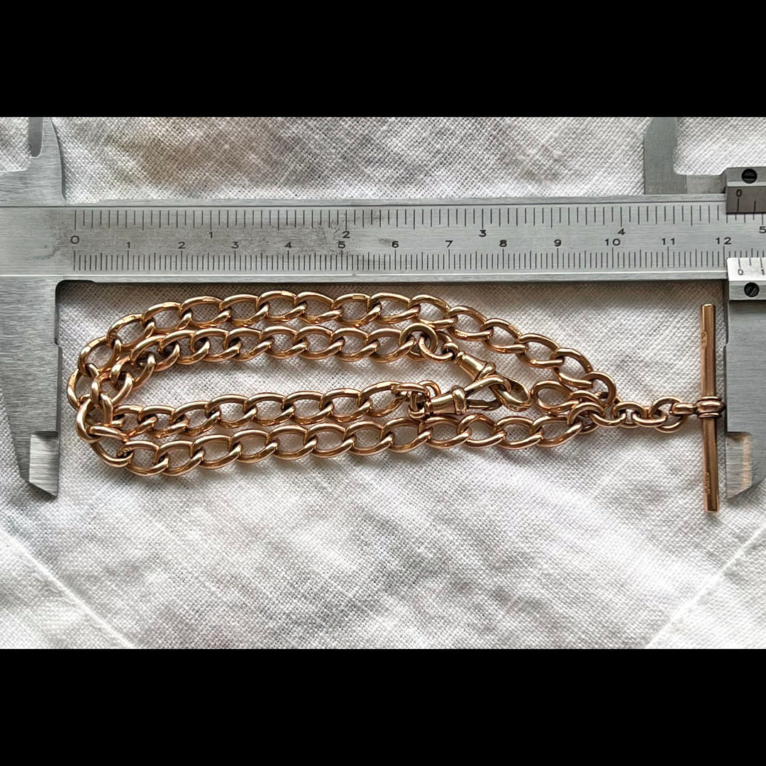 Antique Victorian 9K Gold Watch Chain with T-Bar, c. 1890