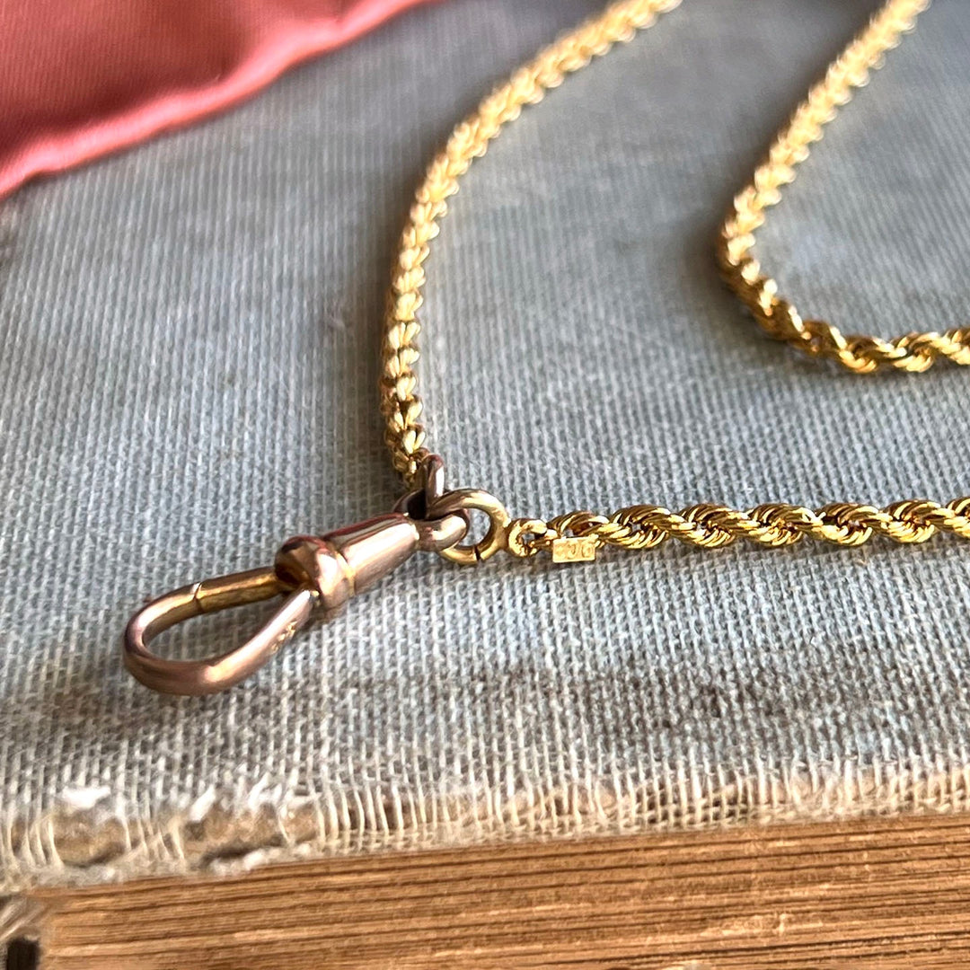 Antique Victorian 9 Karat Gold Long Watch Chain Necklace, Rope Link, c.1900