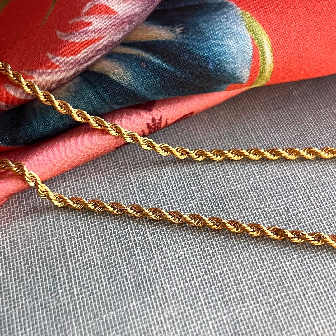 Antique Victorian 9 Karat Gold Long Watch Chain Necklace, Rope Link, c.1900