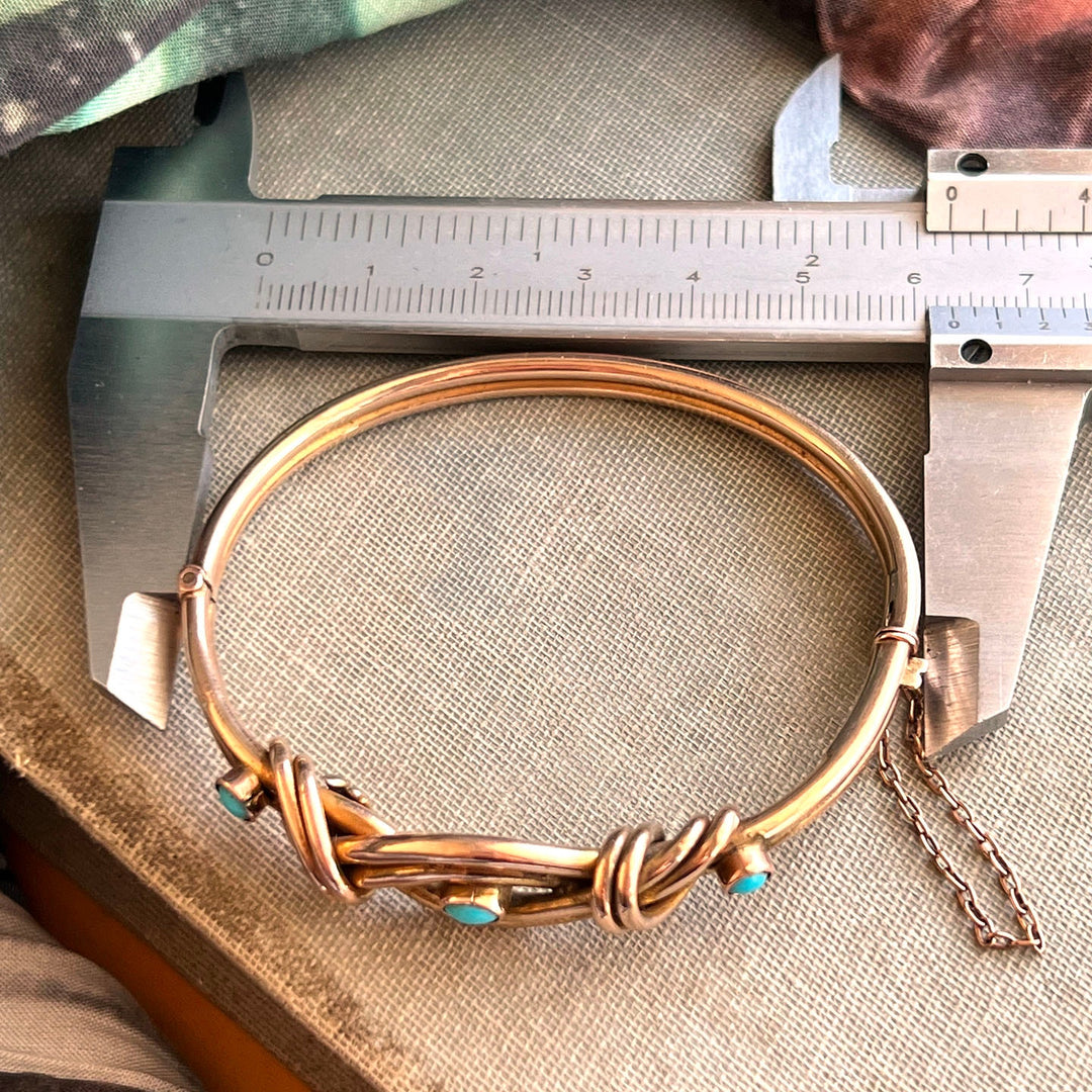 Detail of Victorian turquoise set gold bangle bracelet
