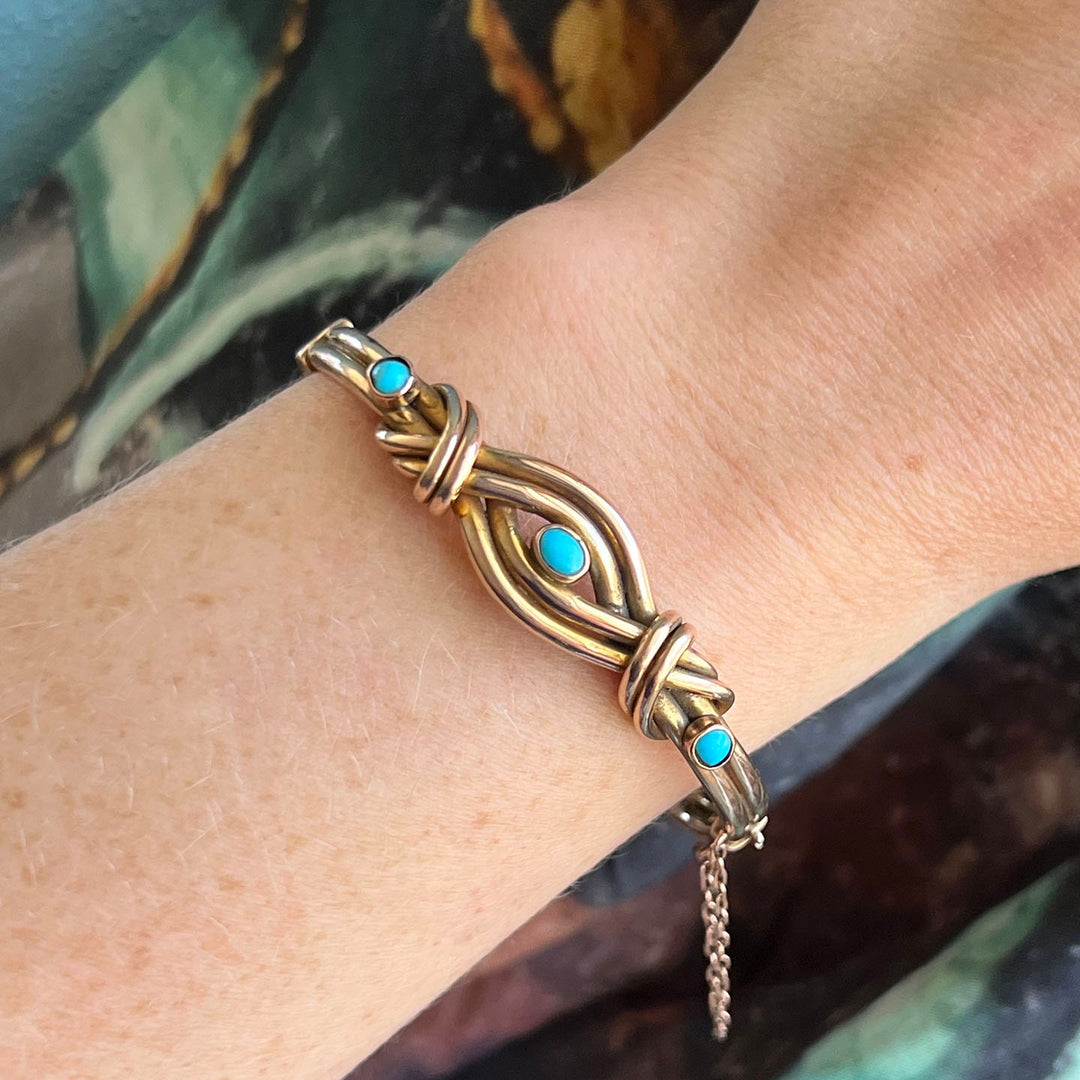 Victorian turquoise bangle worn on wrist antique design