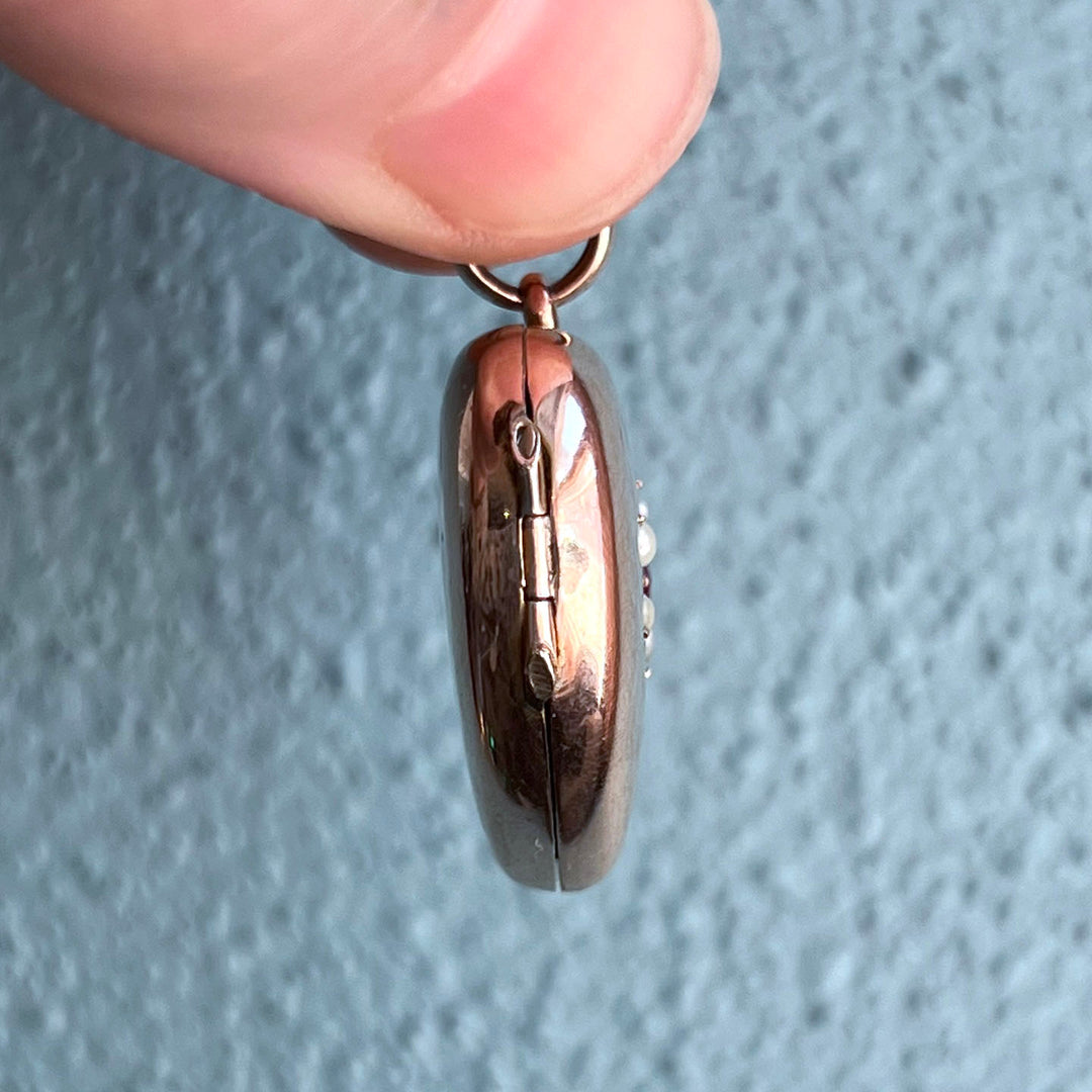 Antique Victorian 9k Ruby & Pearl Star-Set Heart Locket, c.1890