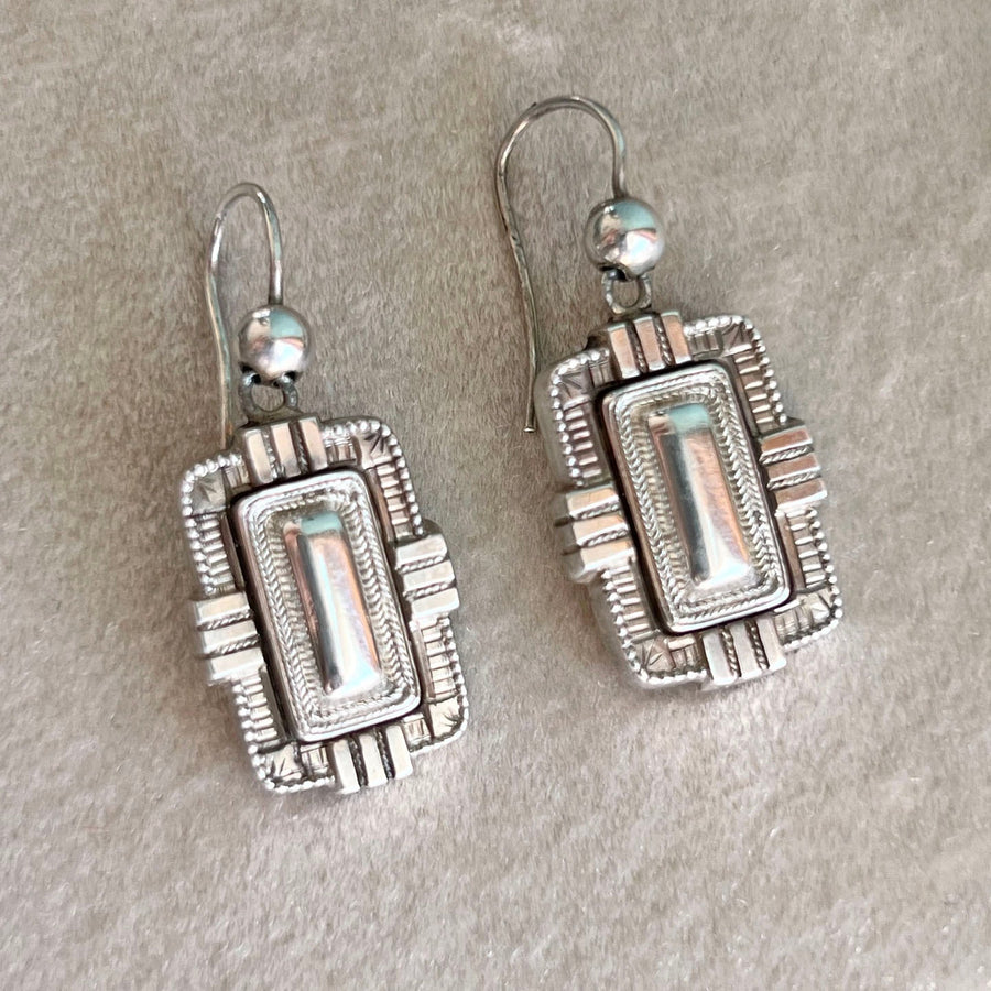Antique Victorian Aesthetic Movement silver drop earrings