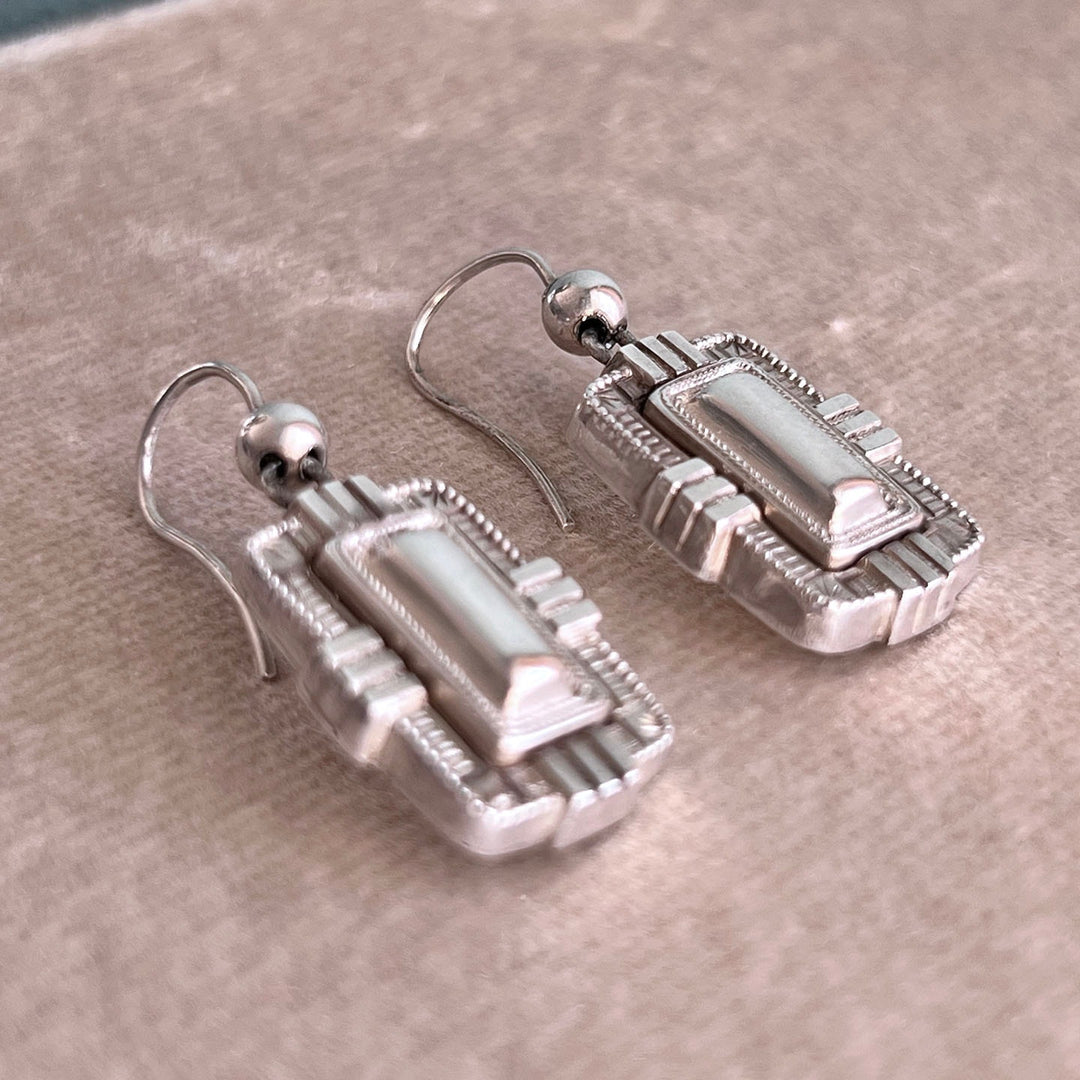 Side profile of Victorian silver earrings