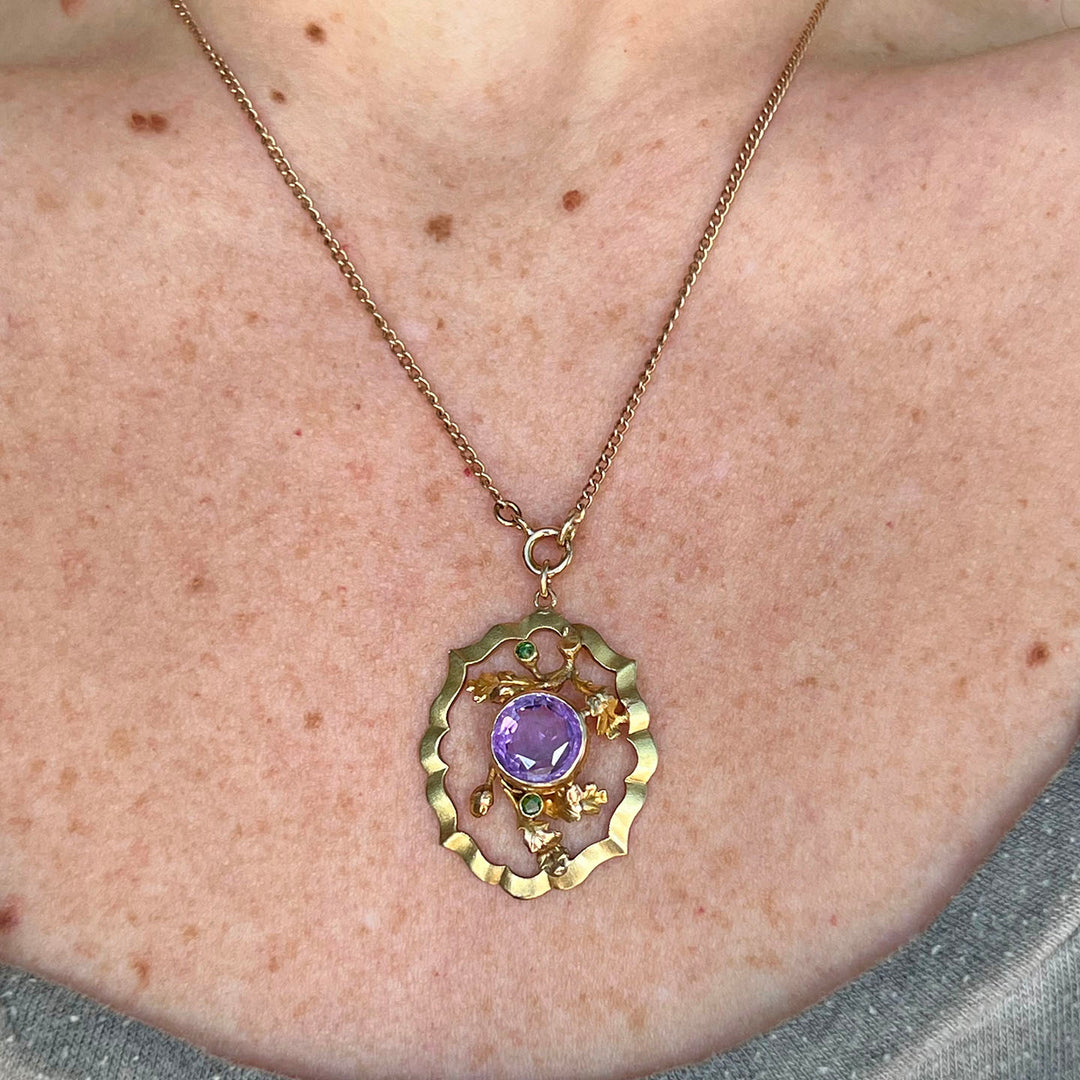Antique Victorian Amethyst, Demantoid Garnet Pendant, c. 1890