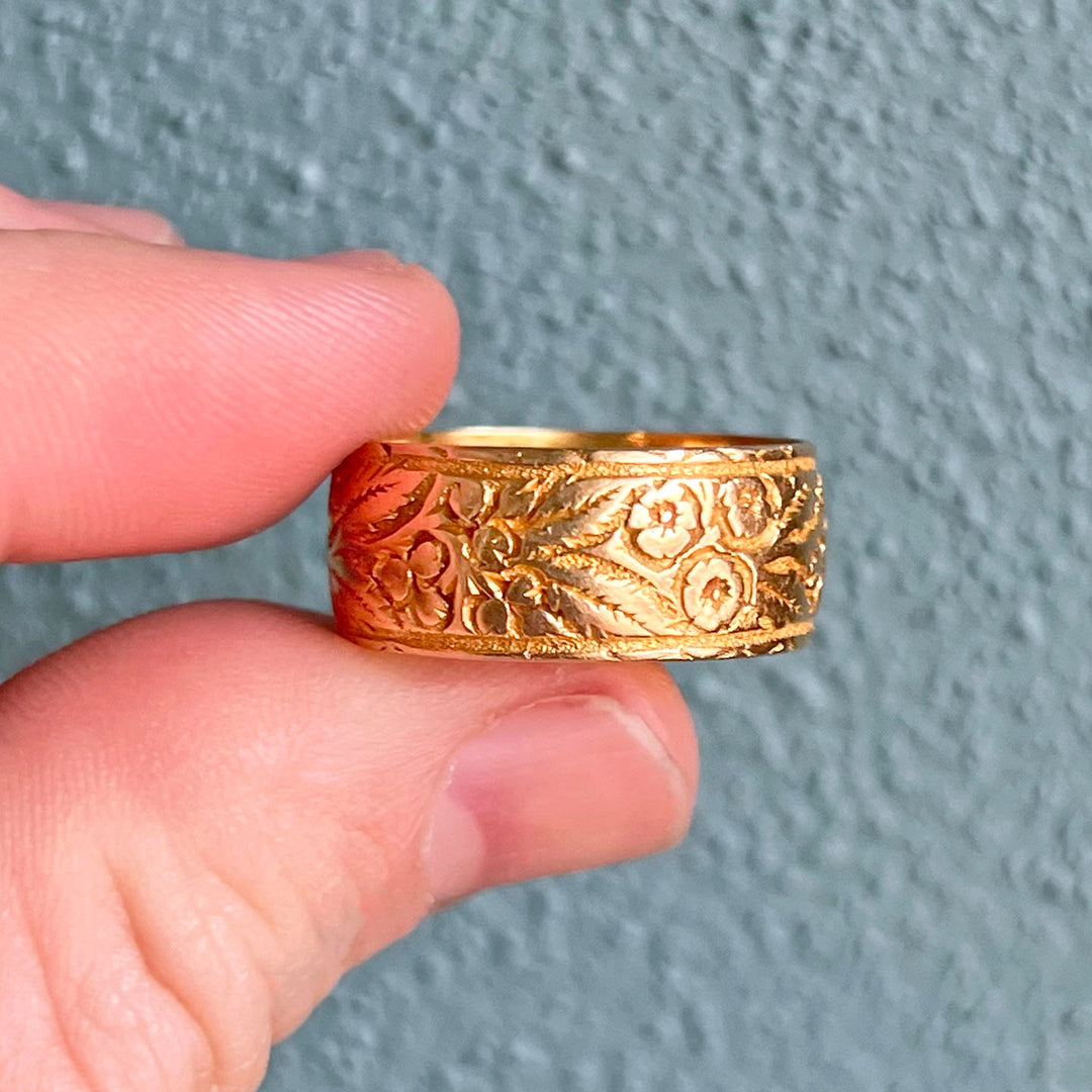 Antique Victorian Band Engraved 18k Gold Floral Birmingham 1903