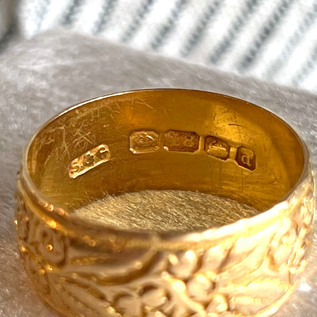 Antique Victorian Band Engraved 18k Gold Floral Birmingham 1903