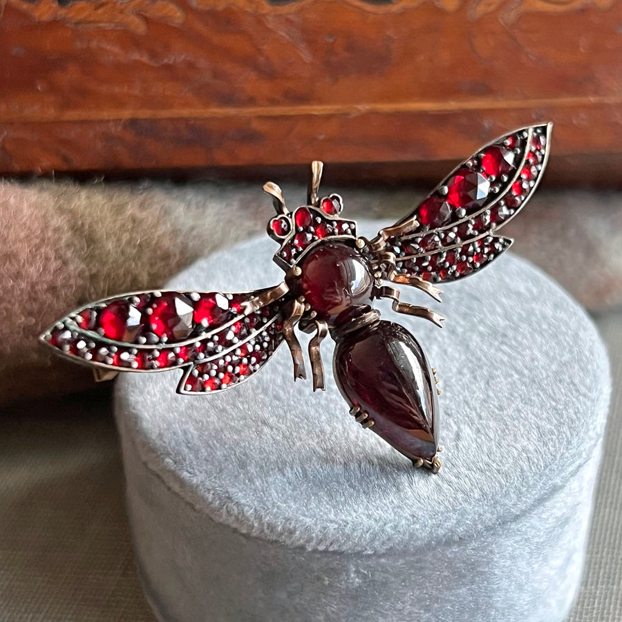 Antique Victorian Brooch Garnet Winged Bee, c.1890