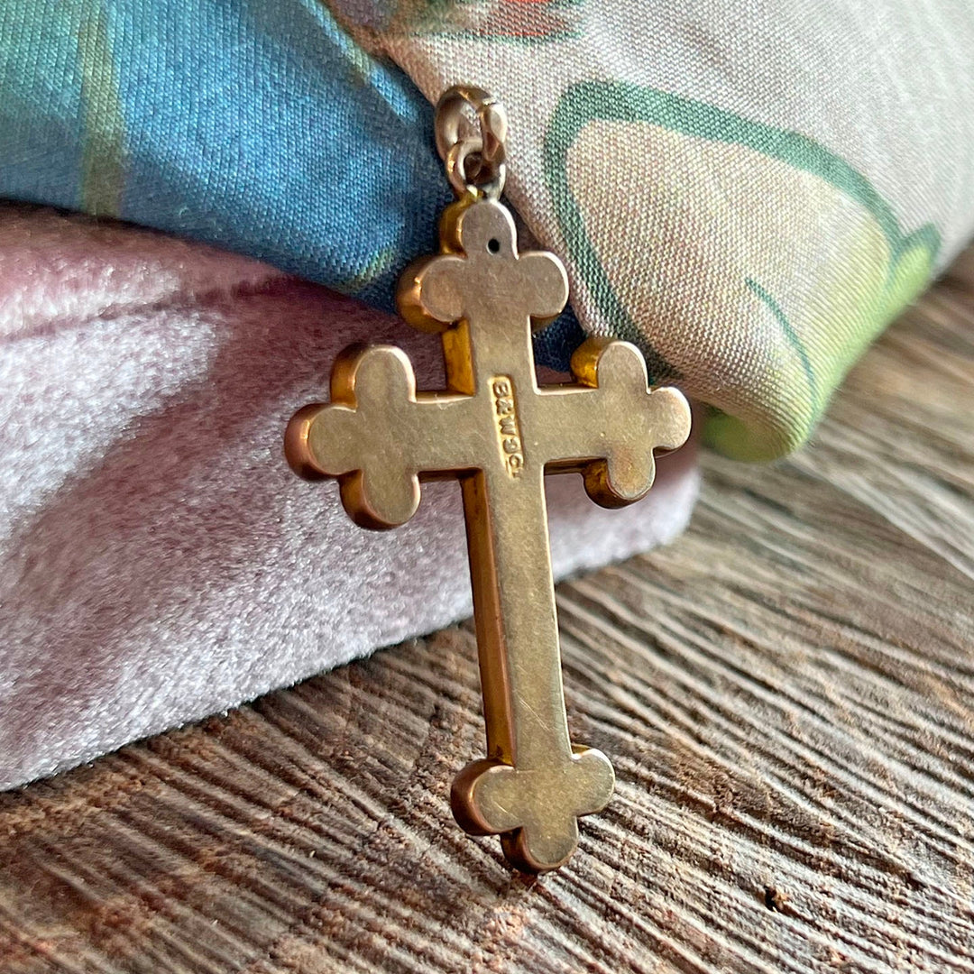 Antique Victorian Cross Pendant Gold Engraved, c.1890