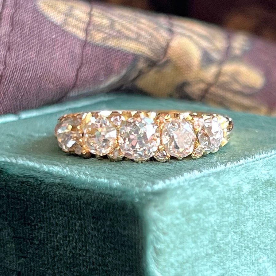 Antique Victorian diamond boat ring 18k gold Birmingham 1896