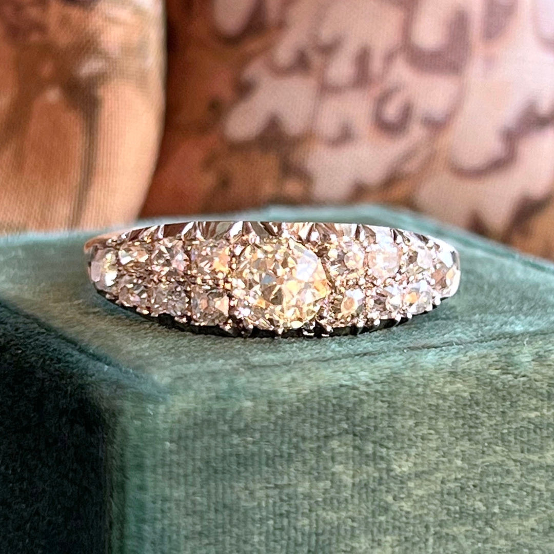 Antique Victorian diamond boat ring gold old cut diamonds