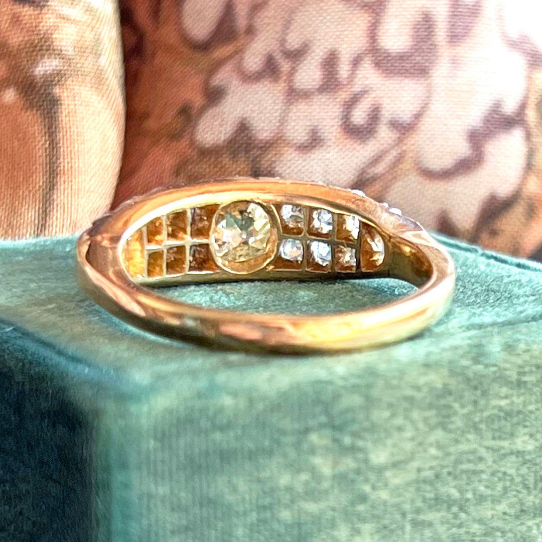 Victorian diamond navette ring elongated boat shape