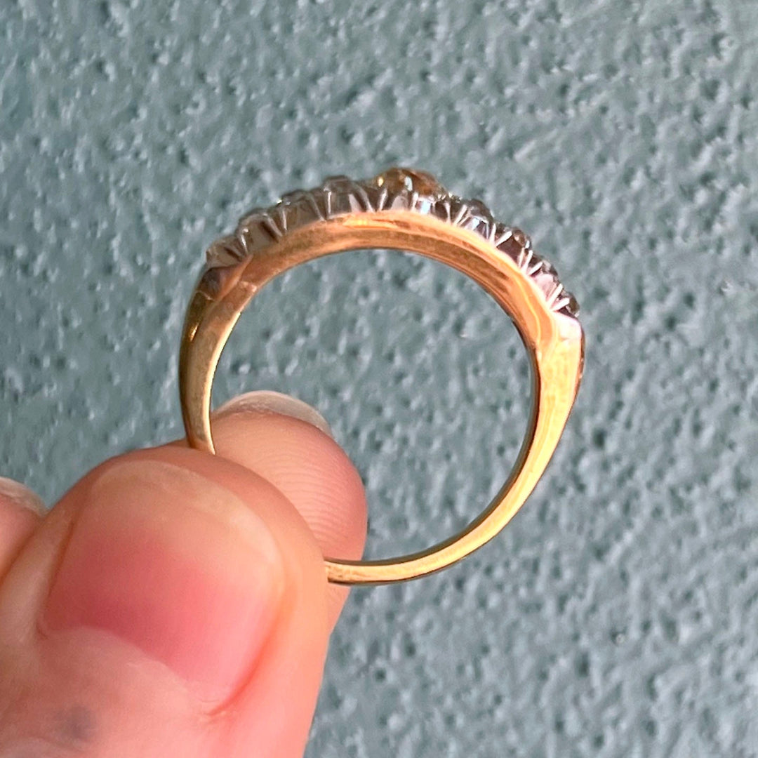 Side view Victorian diamond ring gold band