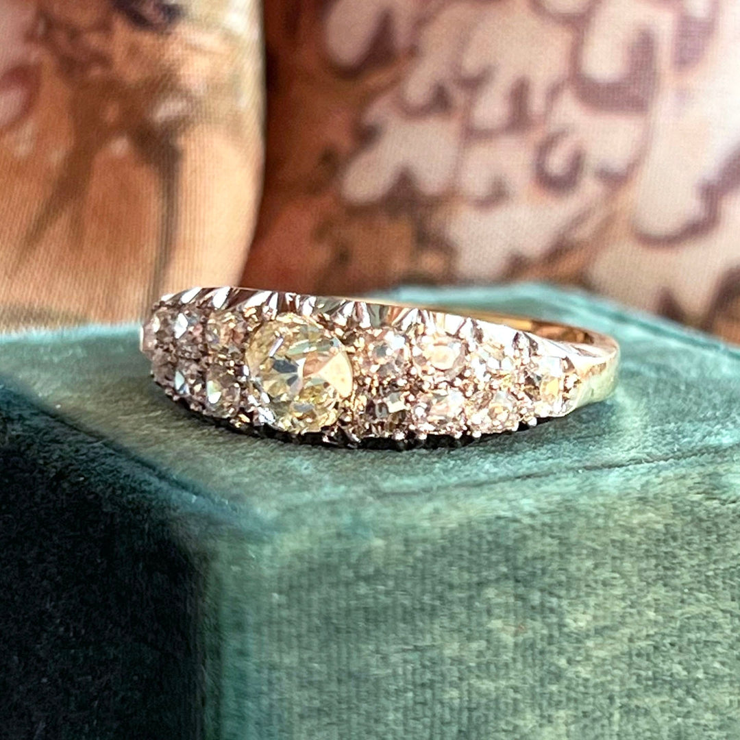 Antique Victorian diamond boat ring gold old cut diamonds