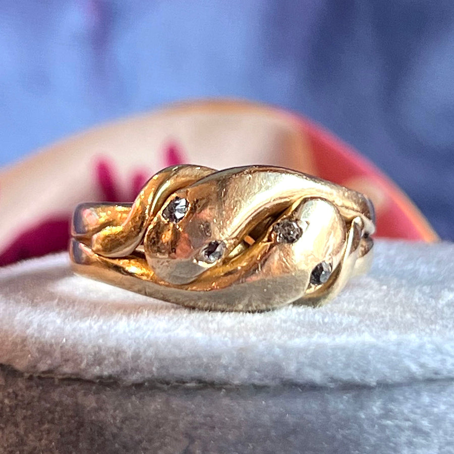 Antique Victorian Double Snake Diamond Gold Ring Men’s c. 1890