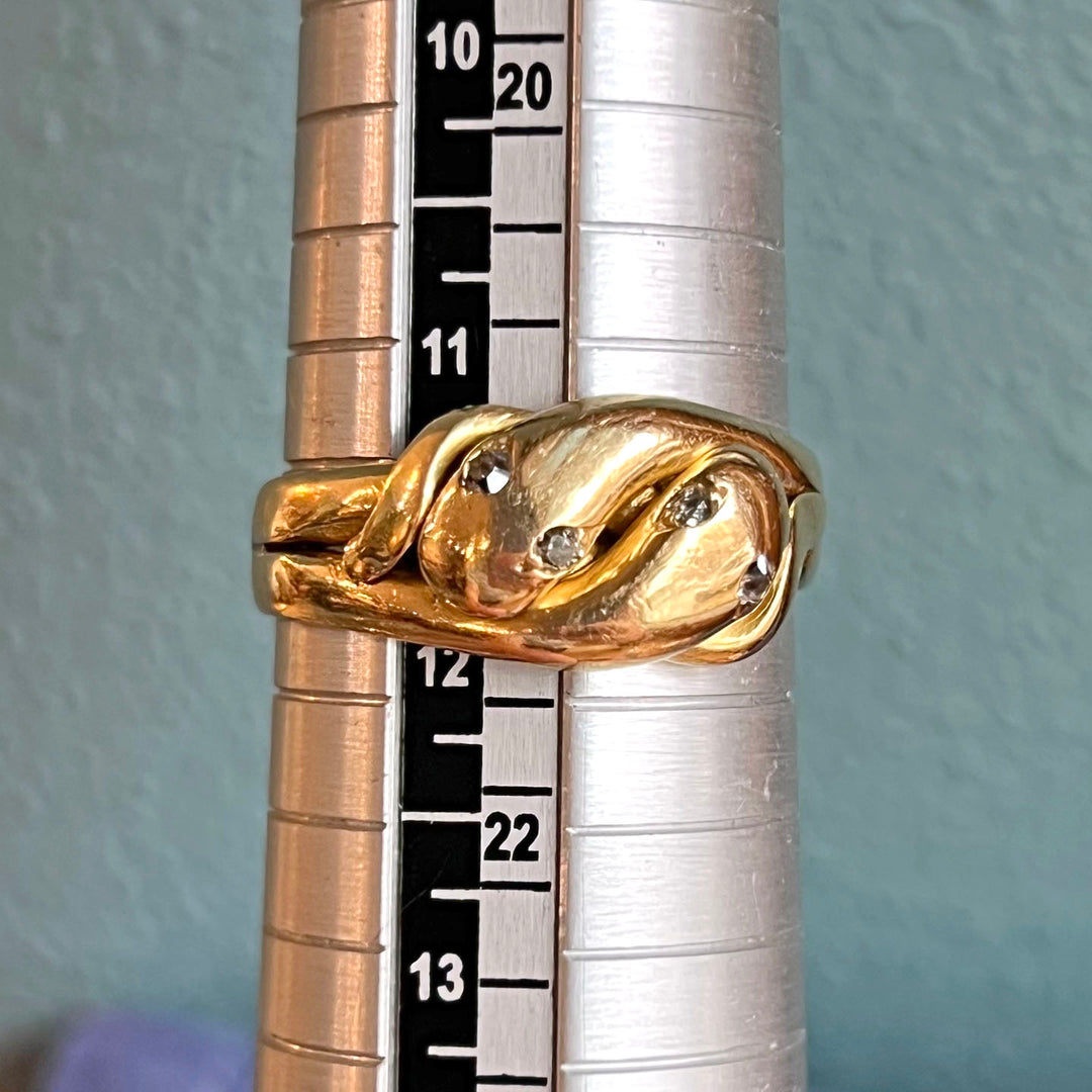 Antique Victorian Double Snake Diamond Gold Ring Men’s c. 1890