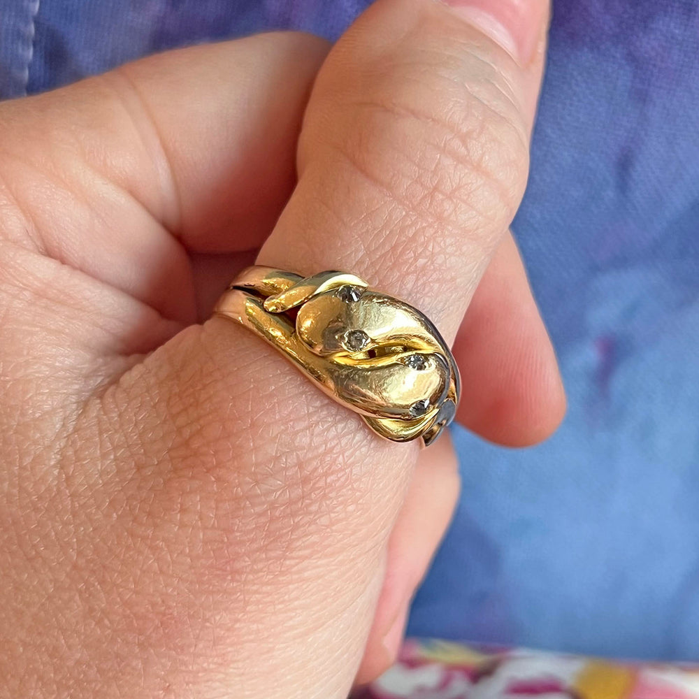 Antique Victorian Double Snake Diamond Gold Ring Men’s c. 1890