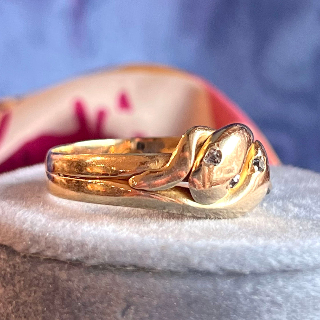 Antique Victorian Double Snake Diamond Gold Ring Men’s c. 1890