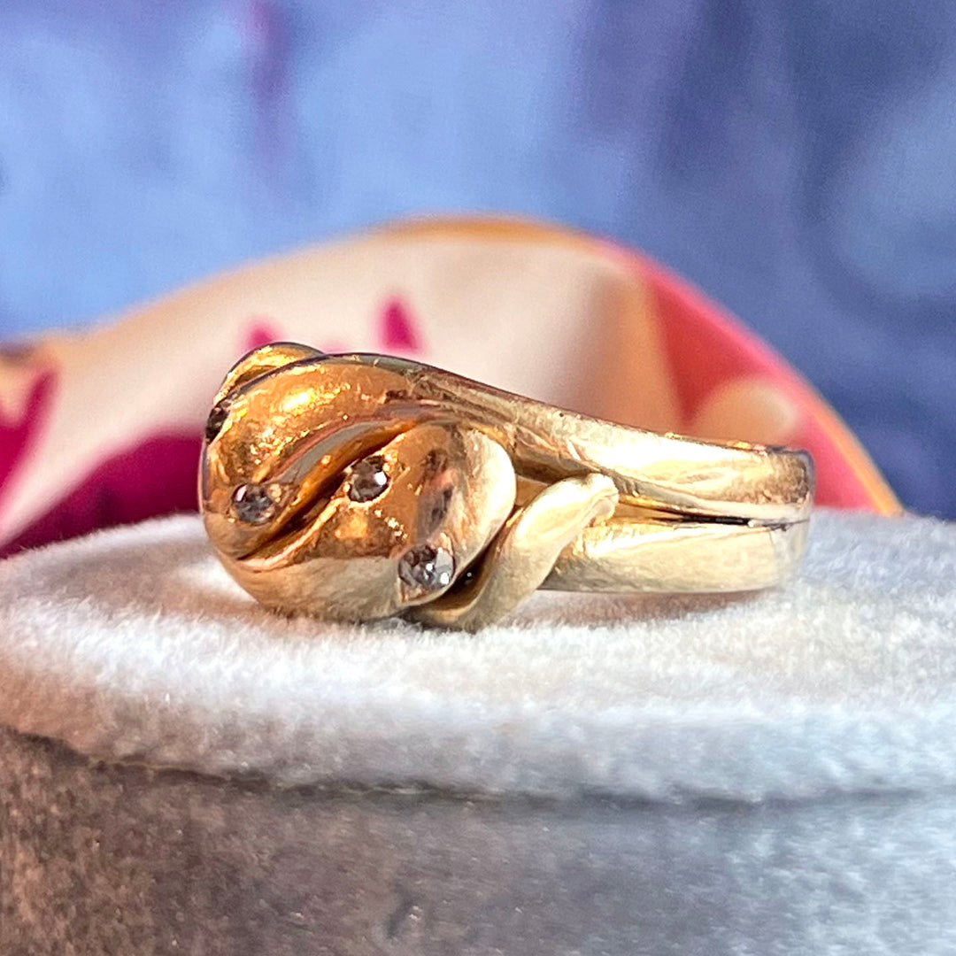 Antique Victorian Double Snake Diamond Gold Ring Men’s c. 1890