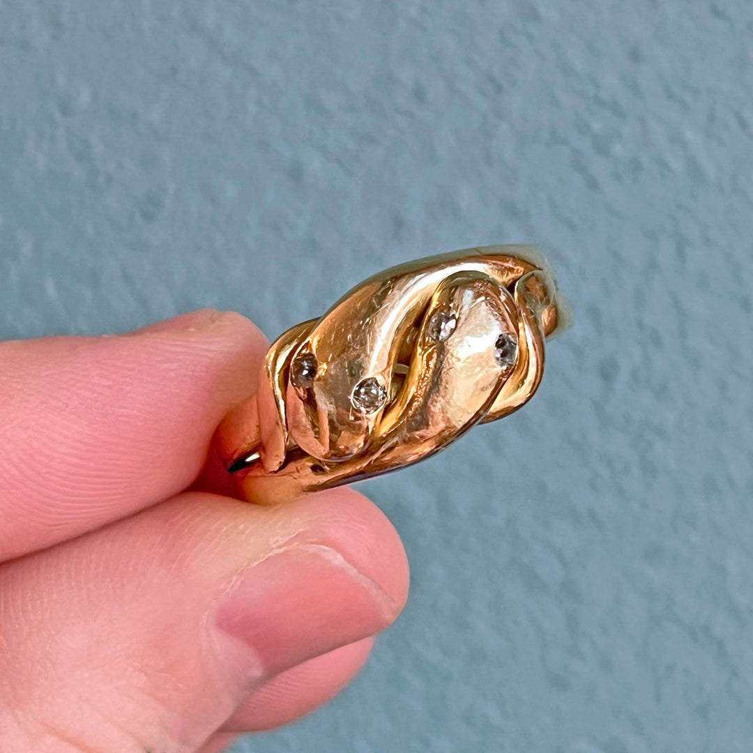 Antique Victorian Double Snake Diamond Gold Ring Men’s c. 1890