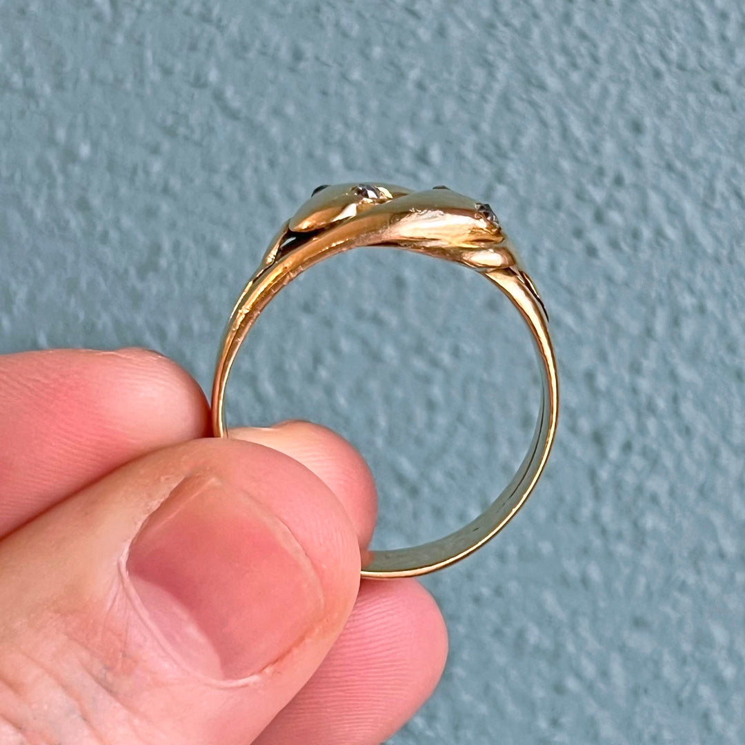 Antique Victorian Double Snake Diamond Gold Ring Men’s c. 1890