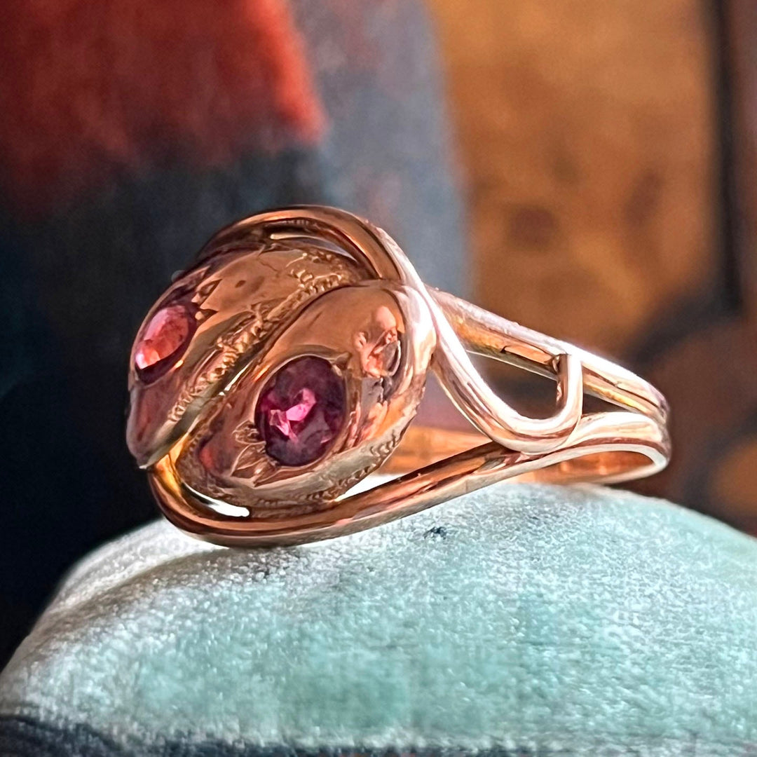 Estate Victorian snake garnet ring side profile