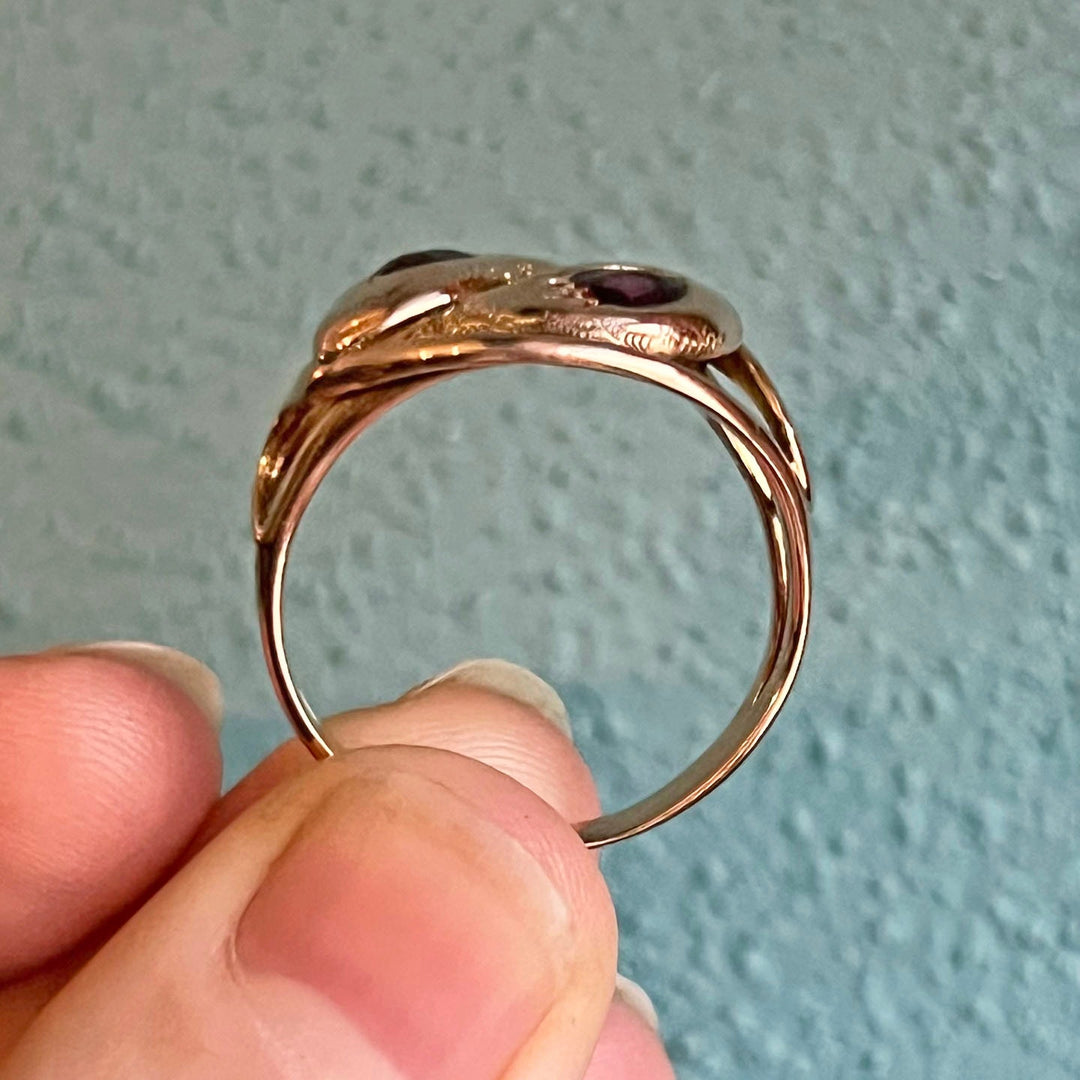 Estate Victorian snake garnet ring side profile