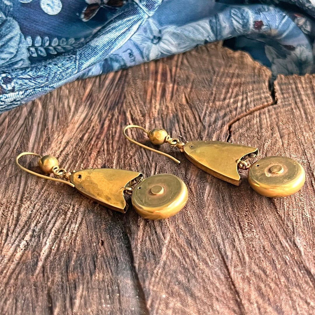 Detail of granulated gold surface antique Victorian earrings