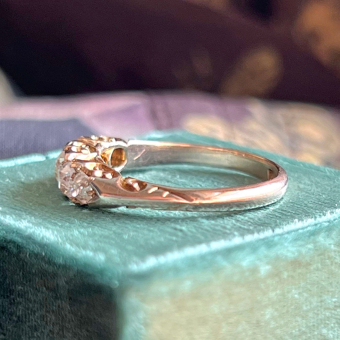 Antique Victorian five stone diamond ring in 18k gold circa 1900 with graduated old cut diamonds in classic English setting